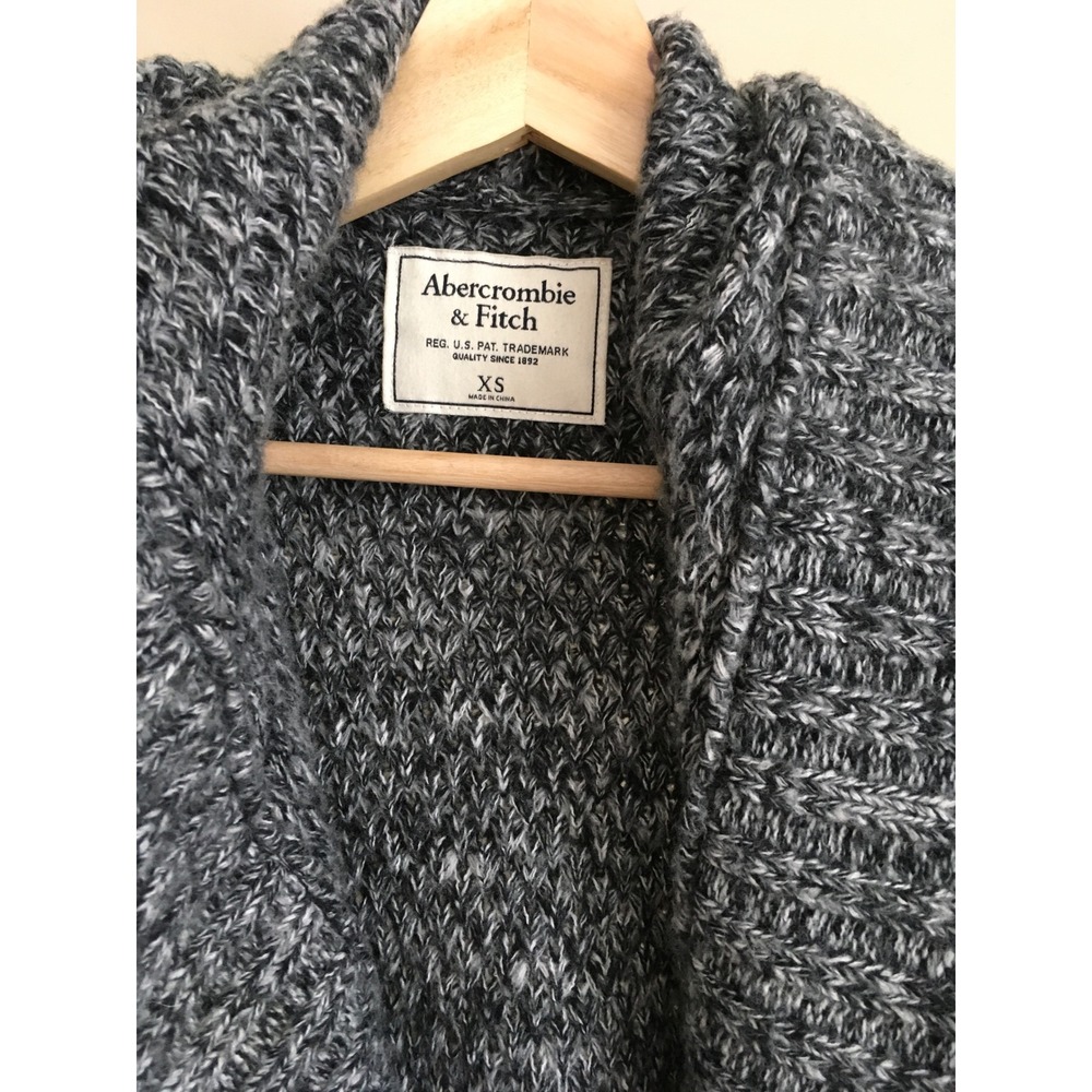 Abercrombie & Fitch Gray Marl Chunky Knit Shawl Collar Cardigan Sweater XS - Picture 4 of 4